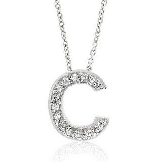 Sterling Silver CZ Letter C Initial Pendant: Jewelry