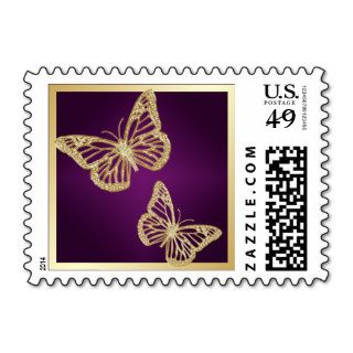 Purple with Gold FAUX Glitter Butterflies Postage