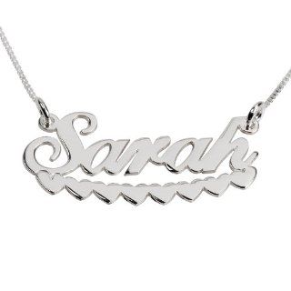 925 Silver Sarah Name Necklace Hearts Line   Customized with Any Name: Jewelry