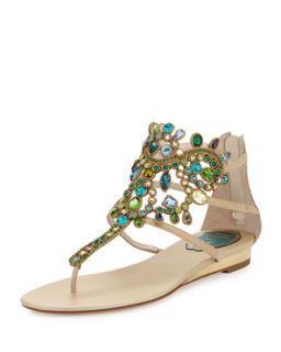 Strass Crystal Embellished Lizard Sandal   Rene Caovilla   Green/Gold (38.0B/8.