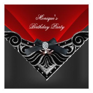 Elegant Birthday Party Red Silver Black Diamond Invitation