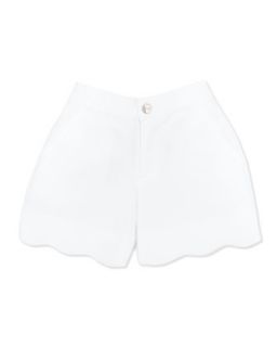 Scalloped Cotton Pique Shorts, White, Girls 2Y 10Y   Oscar de la Renta