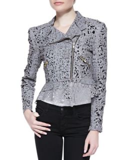 Womens Eva Cutout Leather Peplum Jacket   Valentina Shah   Sting gray (6)