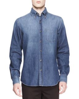 Mens Faded Denim Western Shirt   Brunello Cucinelli   Blue (X LARGE)