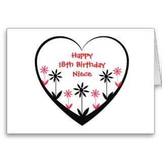 18th Birthday Niece, open heart with flowers Cards
