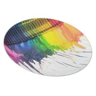 Rainbow melted crayon art dinner plates