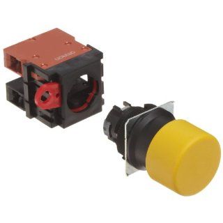 Omron A22 SY 11M Mushroom Type Pushbutton and Switch, Screw Terminal, IP65 Oil Resistant, Non Lighted, Momentary Operation, Round, Yellow, 30mm Diameter, Single Pole Single Throw Normally Open and Single Pole Single Throw Normally Closed Contacts: Electron