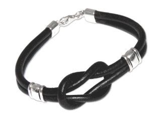 Leather wristband bracelet, 'Twin Black Knots'   Leather Wristband Bracelet 925 Sterling Silver: Jewelry