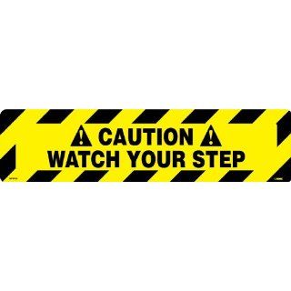 NMC WFS625 Walk On Floor Sign, "CAUTION WATCH YOUR STEP", 24" Width x 6" Height, Pressure Sensitive Vinyl, Black On Yellow: Industrial & Scientific