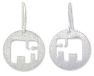 Sterling silver dangle earrings, 'Modern Elephant': Jewelry