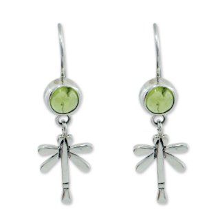 Peridot dangle earrings, 'Mexican Dragonfly'   Peridot Handmade Sterling Silver Dangle Earrings: Jewelry