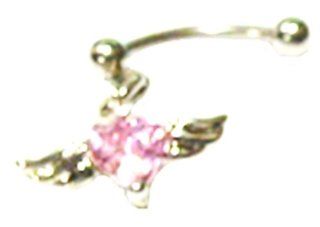 Eyebrow Dangle Winged Pink Gemmed Heart Microbarbell 16 Gauge Body Jewelry: Everything Else