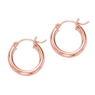 14K Rose Gold 3X15mm wide Shiny Round Tube Hoop Earring ITRAC Jewelry