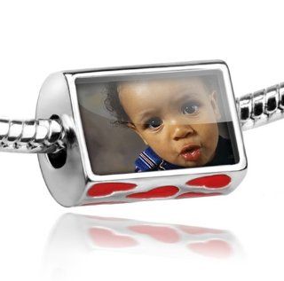 Neonblond Bead Red Love Heart Personalized with your Kids Photo Custom Gift   Fits Pandora charm Bracelet NEONBLOND Jewelry & Accessories Jewelry