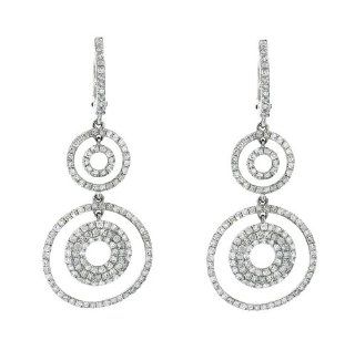 Ladies Round 14K White Gold 1.80Ct Diamond Drop Dangle Eye Earrings: Jewelry