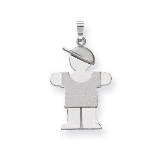 14k White Gold Medium Boy with Hat on Right Engravable Charm: Pendant Necklaces: Jewelry