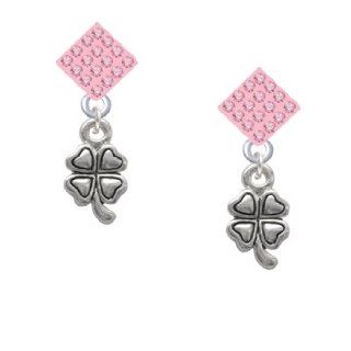 Mini Silver Four Leaf Clover Light Pink Crystal Diamond Shaped Lulu Post Earr Jewelry