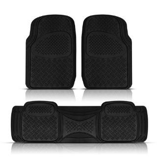 Car Floor Mats Ultra Premium 100% Rubber Black 3 Piece Set: Automotive