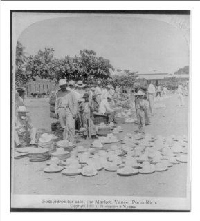 Historic Print (M): Sombreros for sale, the Market, Yauco, Porto Rico   Sombrero Military