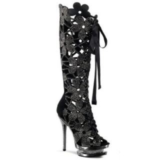 6 Inch Flower Cut Out Rhinestone Boots Women's High Heel Designer Black Boots Size: 5: Shoes