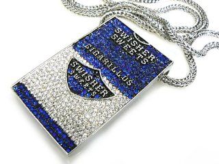 Siver with Blue Iced Out Swisher Sweets Cigarillos Pendant and 36 Inch Franco Chain Necklace: Jewelry
