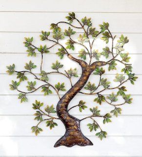 Metal Twisted Tree with Green Foliage Indoor/Outdoor Wall Art   Wall Sculptures