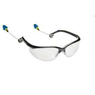 PlugsSafety PSGLS2A PP Polycarbonate Hard Coated Safety Glasses with PermaPlug Ear Plugs, Clear Anti Fog Lens, Black Frame: Industrial & Scientific