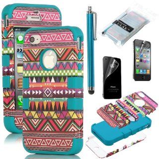 Pandamimi ULAK Hybrid High Impact Case Tribal Pink / Blue Silicone for iPhone 4 4S +Screen Protector +Stylus: Cell Phones & Accessories