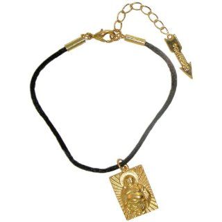 Buddha Bracelet On Satin Cord, Ours Alone, Quality Made in USA!, in Black with Gold Finish: Jewelry