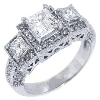 14k White Gold Princess Cut Past Present Future 3 Stone Diamond Ring 2.24 Carats: TheJewelryMaster: Jewelry