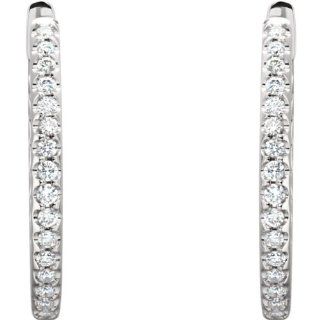 14K White 1 ct tw Diamond Hinged Inside/Outside Hoop Earring PAIR 1 CT TW (Pair): Jewelry