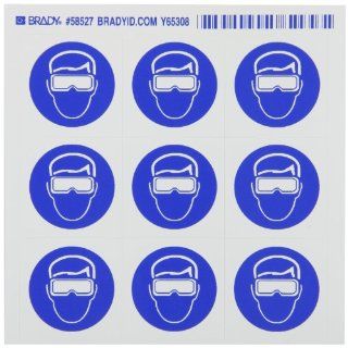 Brady 58527 Pressure Sensitive Vinyl Right To Know Pictogram Labels , Blue On White,  1 1/2" Height x 1 1/2" Width,  Pictogram "Safety Goggles" (9 Per Card,  1 Card per Package)