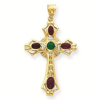 14k Ruby & Emerald Cabochon Cross Pendant: GoldenMine: Jewelry