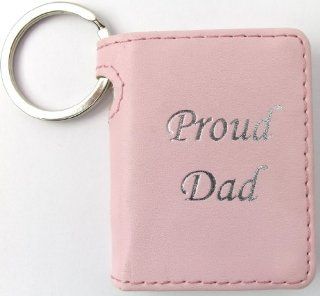 Faux Leather Photo Frame Key Ring Baby Pink "Proud Dad"   Key Chain Frames