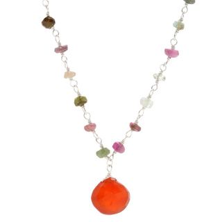 Knitted Tourmaline and Carnelian Drop Necklace (Israel) Necklaces