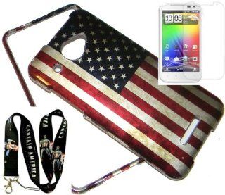 HTC DROID DNA 6435 'PROUD TO BE AN AMERICAN' FLAG 2pc. HARD CASE + CAPTAIN AMERICA LANYARD + SCREEN PROTECTOR: Cell Phones & Accessories