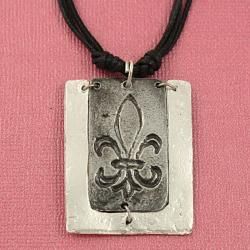 Handcrafted Pewter Silvertone Fleur de lis Cord Necklace And Earrings Set ( India) Jewelry Sets