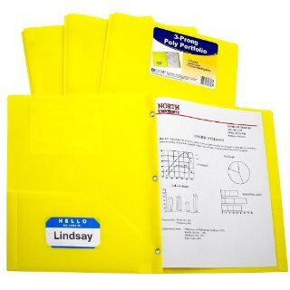 C Line Two Pocket Heavyweight Poly Portfolio with Prongs, For Letter Size Papers, Includes Business Card Slot, 1 Case of 25 Portfolios, Yellow (33966) : Portfolio Ring Binders : Office Products