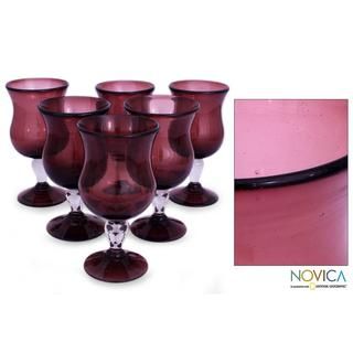 Set of 6 Blown Glass 'Amethyst' Goblets (Mexico) Novica Glassware
