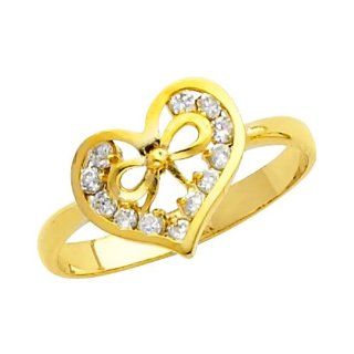 14K Yellow Gold High Polish Finish Heart Solitaire Round cut Top Quality Shines CZ Cubic Zirconia Ladies Promise Ring Band The World Jewelry Center Jewelry