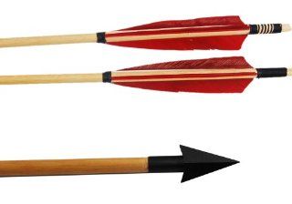 Buffalo Red Turkey Feathers Fletched Wooden Archery Outdoor Hunting Arrows With A 806 Broadheads 6Pack : Sports & Outdoors