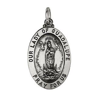 .925 Sterling Silver Antiqued Religious Oval 24mm(H) x 16mm(W) Our Lady of Guadalupe Miraculous Mary Medal Charm Pendant The World Jewelry Center Jewelry