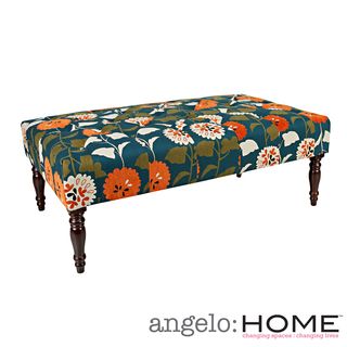 angelo:HOME Margaux Orange and Turquoise Blue Meadow Flowers Tufted Cocktail Ottoman ANGELOHOME Ottomans