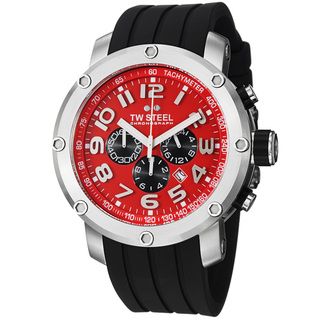 TW Steel Men's TW125 'Tech' Red Dial Black Rubber Strap Chronograph Watch Men's More Brands Watches