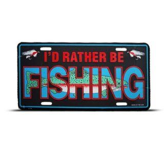 I'D Rather Be Fishing Fish Metal Novelty License Plate Wall Sign Tag: Automotive