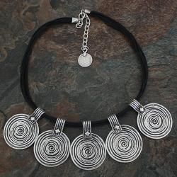 Silverplated Pewter Spiral Coins Leather Necklace (Turkey) Necklaces