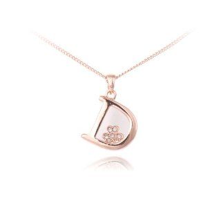 Fashion Plaza 18k Rose Gold Plated Letter D Necklace Clover Inside Movable 18" N334: Jewelry