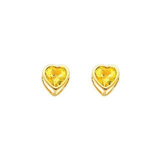 14K Yellow Gold 5mm Heart Bezel Set November CZ Birthstone Stud Earrings for Baby and Children (Citrine, Yellow): The World Jewelry Center: Jewelry