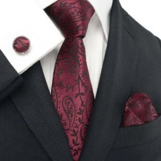 Landisun 30C Burgundy Paisleys Mens Silk Tie Set: Tie+Hanky+Cufflinks 3.75 Inch at  Mens Clothing store
