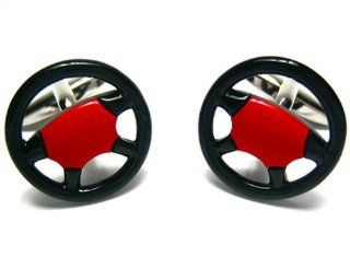 Black & Red Car Truck Racing Steering Wheel Cufflinks w/Gift Box: Cuff Links: Jewelry
